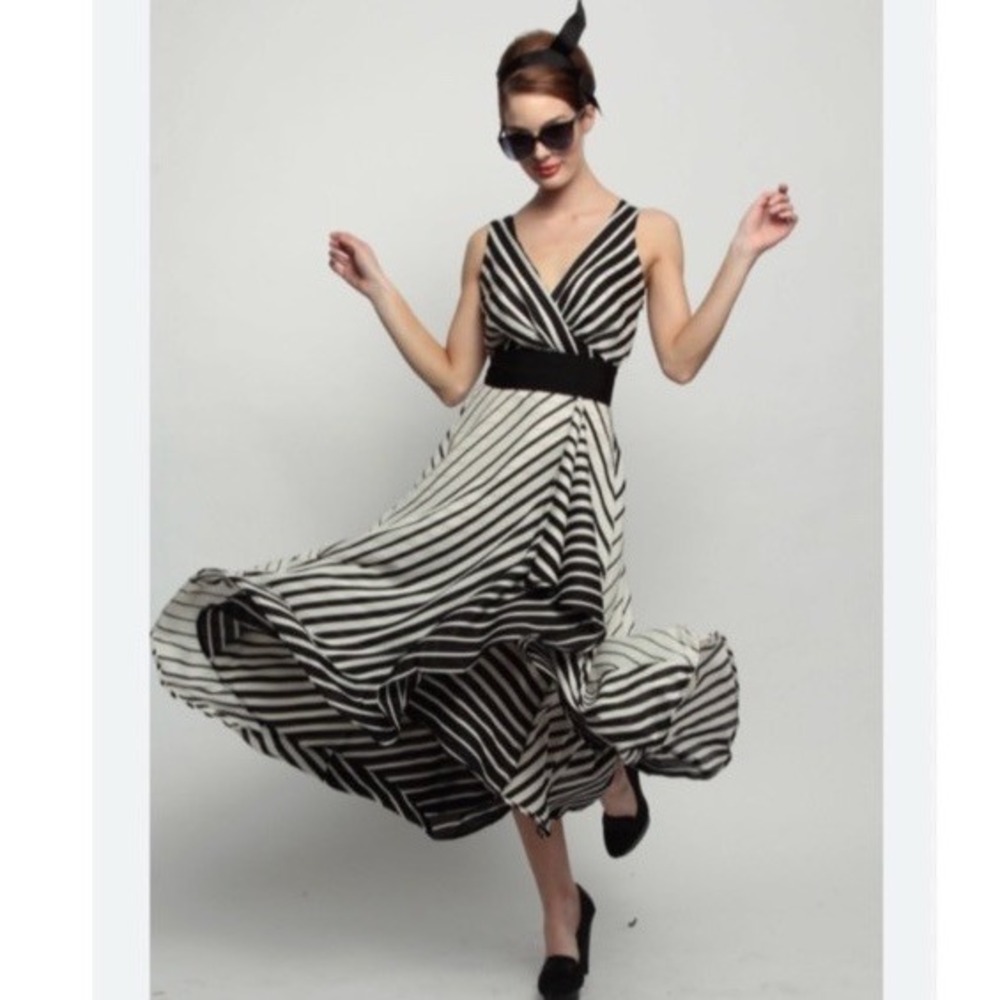 Eva Franco Anthropologie Maxi Dress Women Large Tie Back‎ Striped